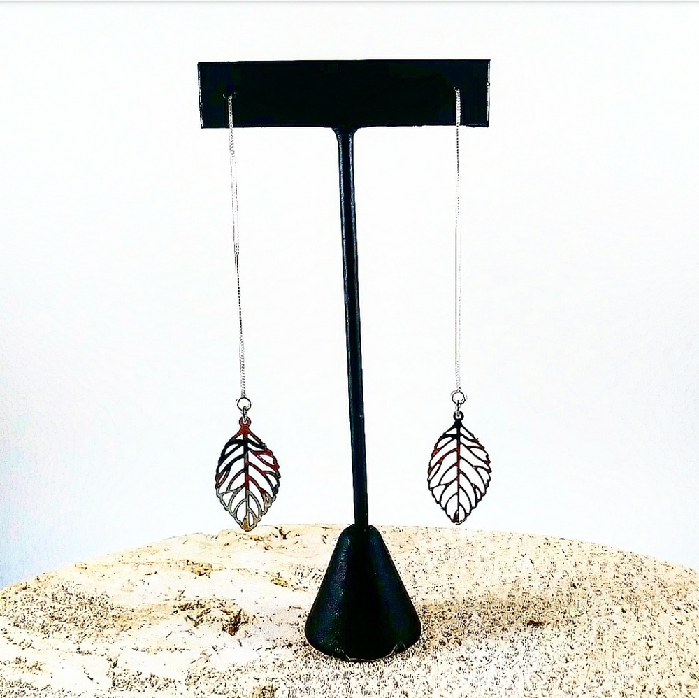 Stainless Steel Earth Fairy Leaf Thread Earrings - Picture 1 of 2